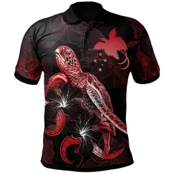 Papua New Guinea Polynesian Polo Shirt - Turtle With Blooming Hibiscus Red
