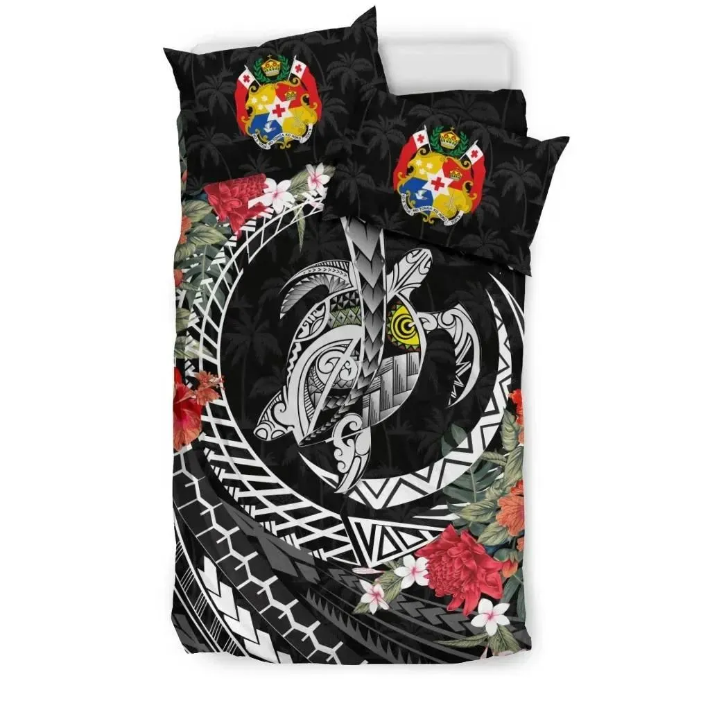 FamilyGater Bedding Set - Cover and Pillow Cases Tonga - Polynesia Map Turtle Hibiscus A24