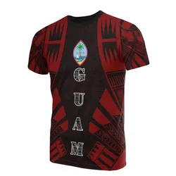 Guam T shirt - Guam Coat of Arms Polynesian Tattoo Red Style