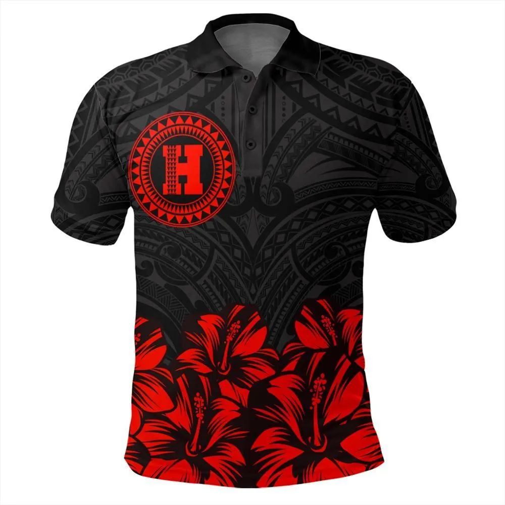Hawaii Map Hibiscus Polynesian Polo Shirt - Lithe Style - AH