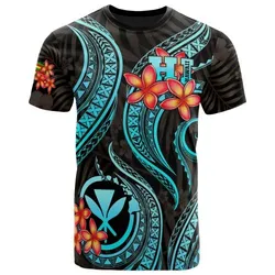 Polynesian Hawaii T shirt - Turquoise Plumeria