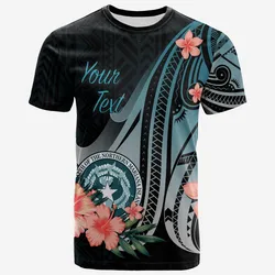 Northern Mariana Islands Personalised Custom T-Shirt - Turquoise Polynesian Hibiscus Pattern Style