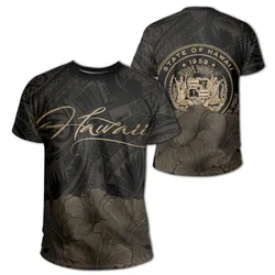 Hawaii Hibiscus Coat Of Arm Polynesian T-Shirt - Gold - AH J4