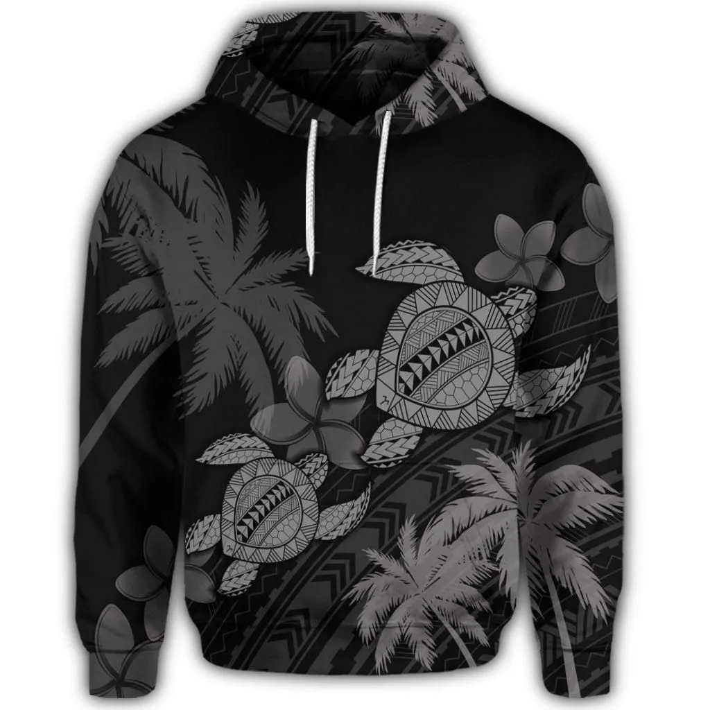 Hawaiian Turtle Plumeria Coconut Tree Polynesian Hoodie - Gray