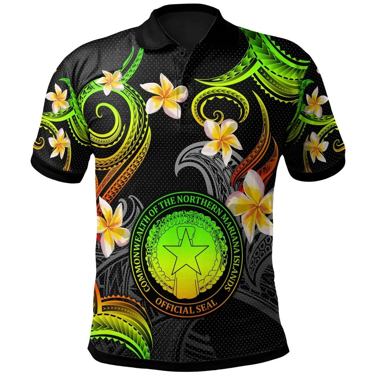 CMNI Polo Shirt - Custom Personalised Polynesian Waves with Plumeria Flowers (Reggae)