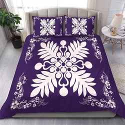 Alohawaii Home Set - Hawaiian Quilt Maui Plant And Hibiscus Pattern Bedding Set - White Purple - AH J8