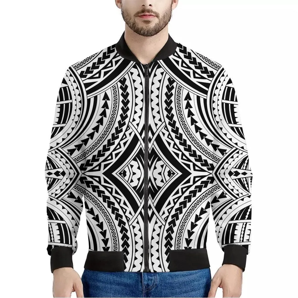 Maori Tribal Polynesian Tattoo Print Mens Bomber Jacket