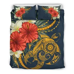 FamilyGater Bedding Set - Cover and Pillow Cases Hawaiian  - Hawaii Turtle Polynesian Tropical Hibiscus Plumeria - AH - J4