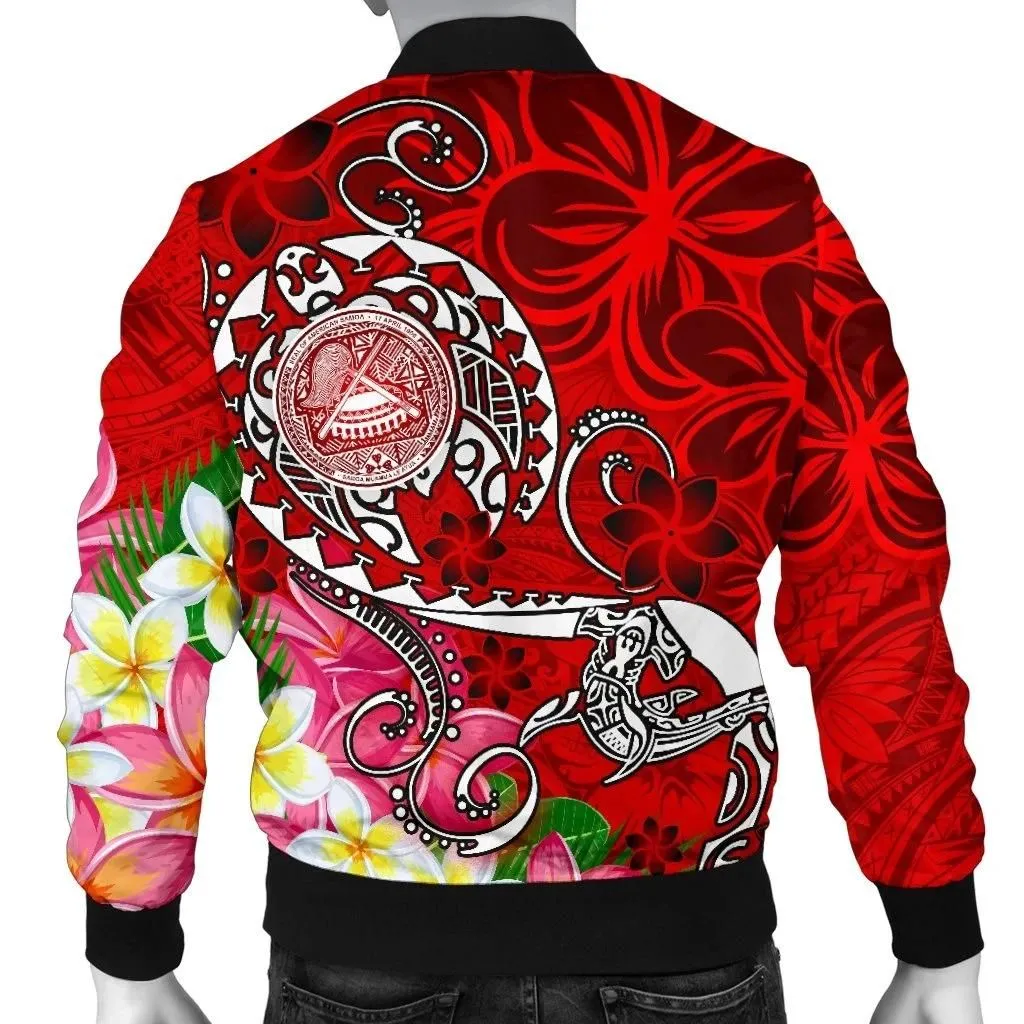 FamilyGaterJacket - Bomber Jacket American Samoa Polynesian - Turtle Plumeria (Red) - BN18