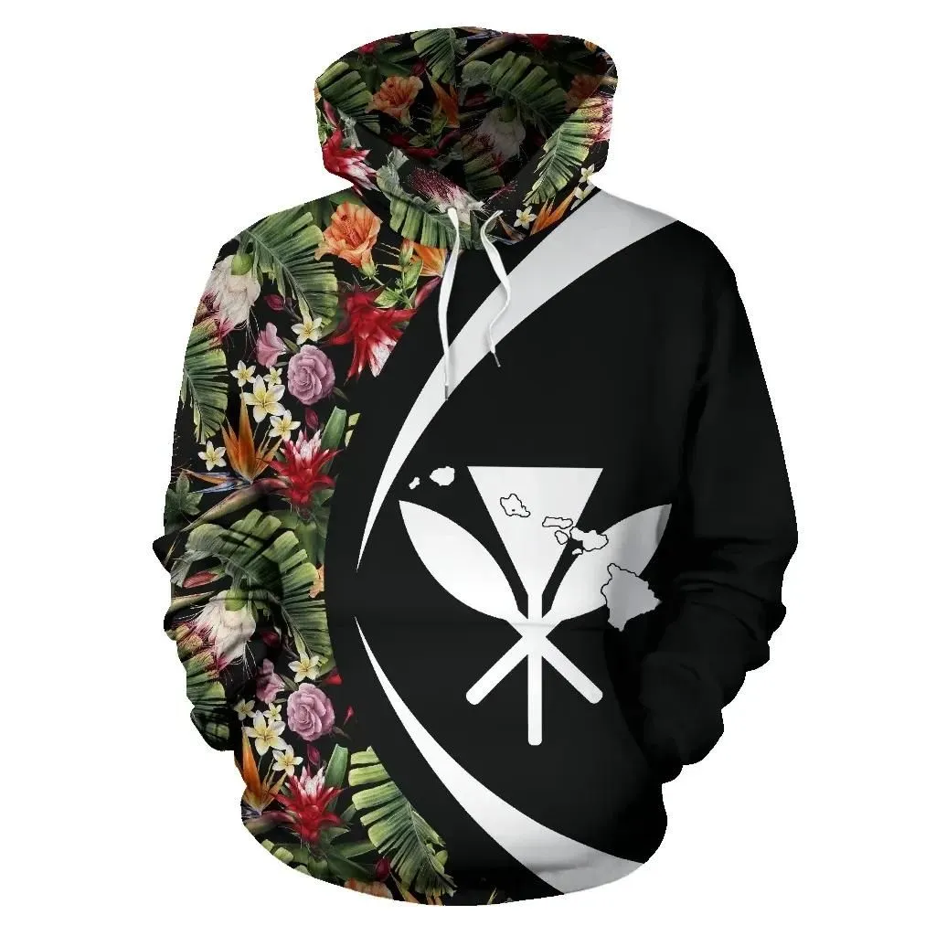 Alohawaii Hoodie - Kanaka Tropical Flowers Watercolor Hoodie - Circle Style - AH - J1