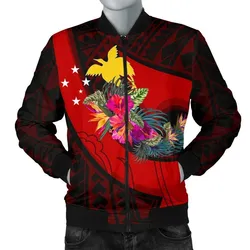 Papua New Guinea Mens Bomber Jacket - Polynesian Hook and Hibiscus Red