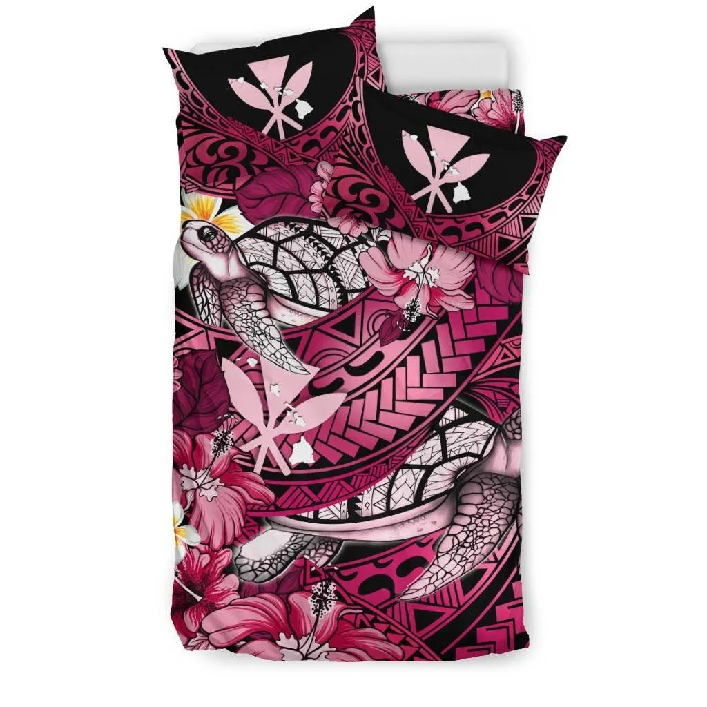 Kanaka Maoli (Hawaiian) Bedding Set - Waves Polynesian Turtle Hibiscus (Pink) A24