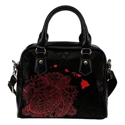 Polynesian Hawaii Shoulder Handbag - Turtle Map Red Black