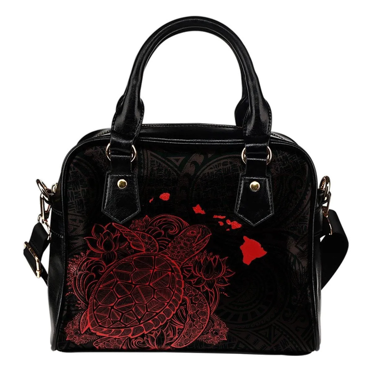 Polynesian Hawaii Shoulder Handbag - Turtle Map Red Black