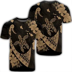Hawaiian Map Hibiscus Turtle Fish Hook Polynesian T-Shirt Gold - AH