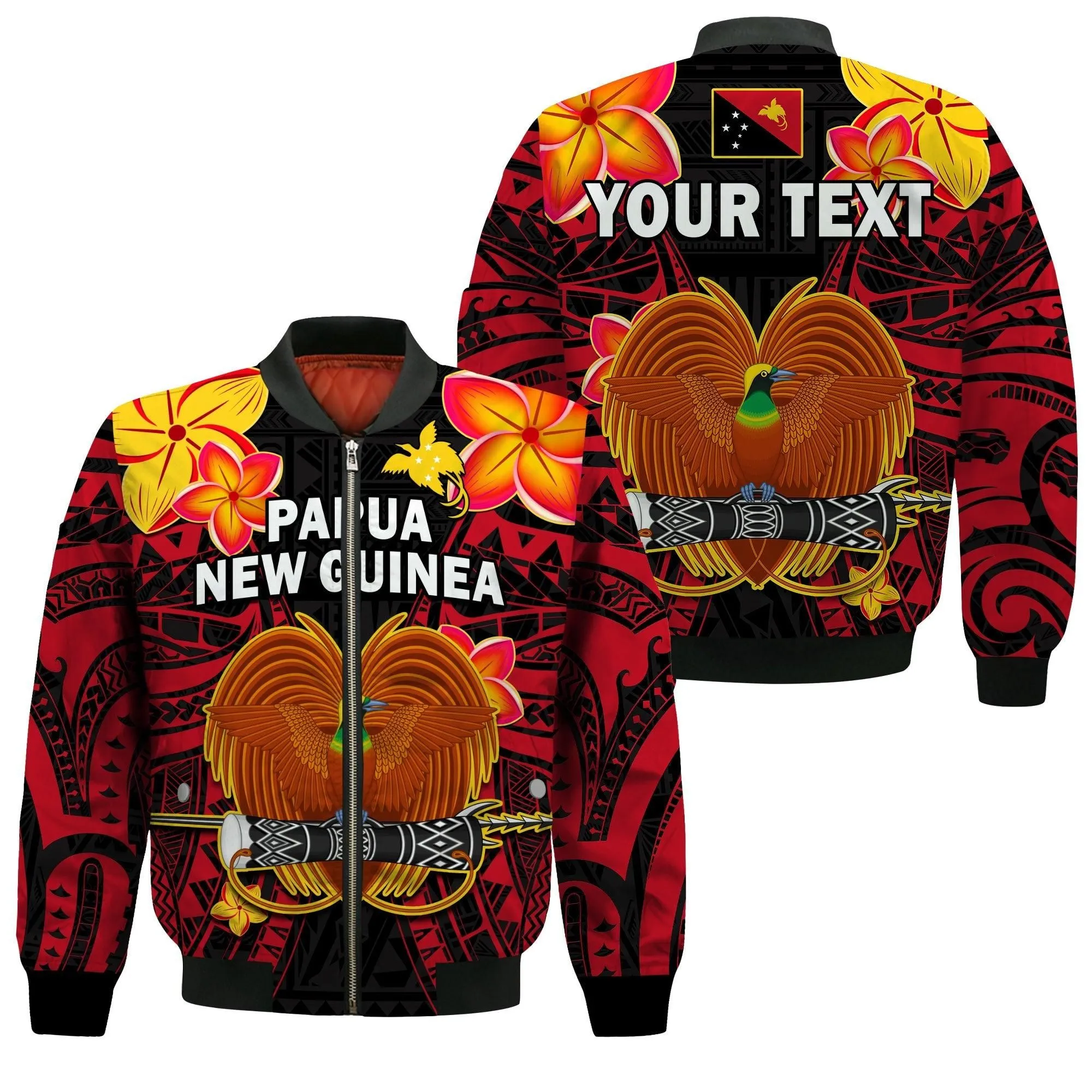 (Custom Personalised) Papua New Guinea Bomber Jacket PNG Bird Of Paradise Polynesian Pattern LT14