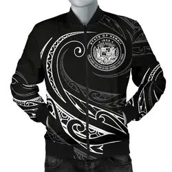 Alohawaii Jacket - Hawaii Coat Of Arms Polynesian Mens Bomber Jacket - White - Frida Style - AH J9