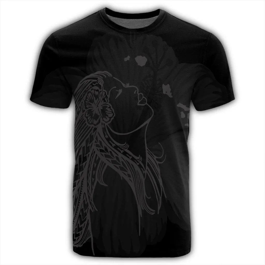 Hawaiian Map Heart Hula Girl Hibiscus Gray Polynesian T-Shirt - AH
