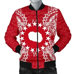 Cook Islands Polynesian Mens Bomber Jacket Map Red White