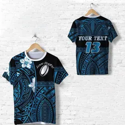 (Custom Personalised) Polynesian Rugby T Shirt Love Blue - Custom Text And Number
