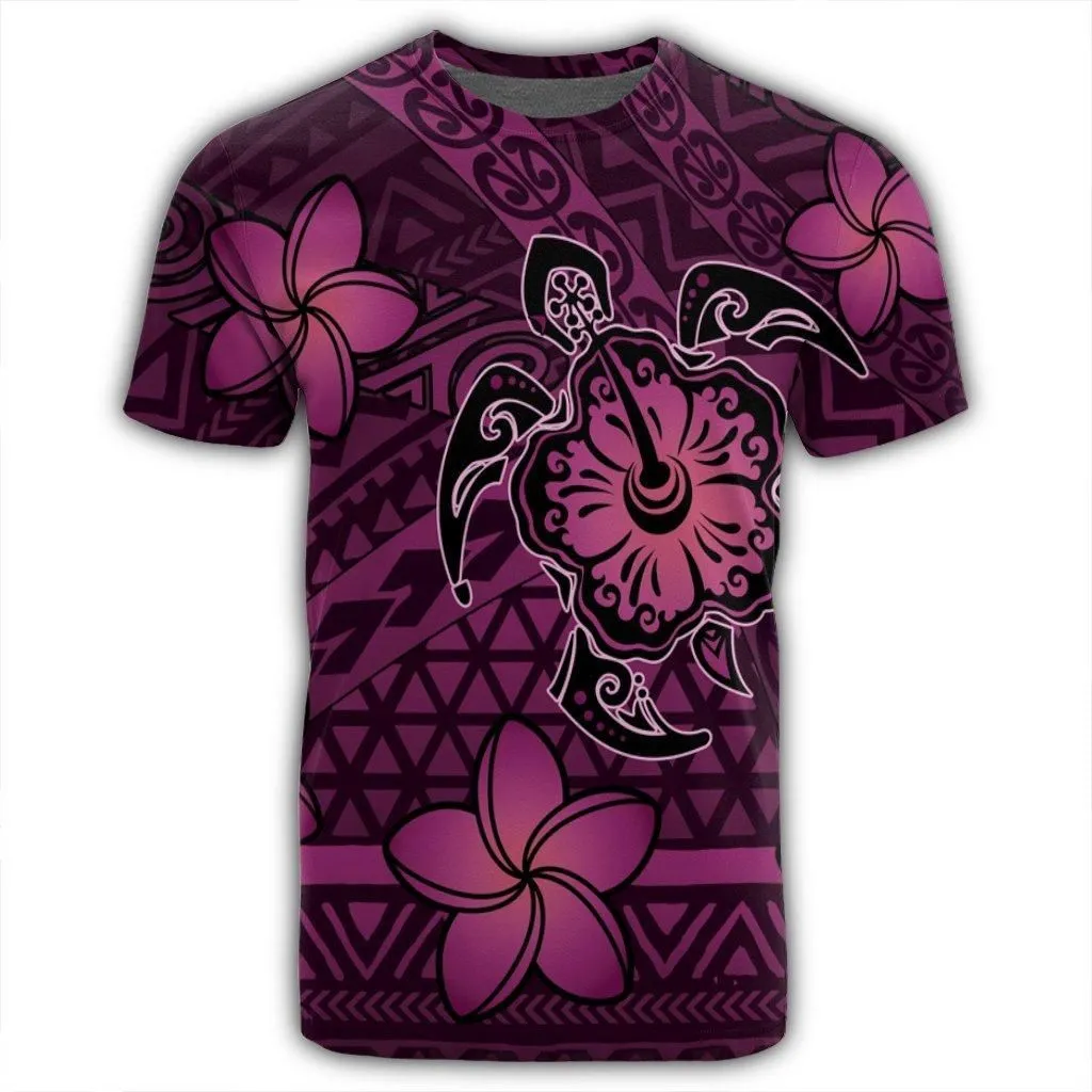 Hawaii Mix Polynesian Turtle Plumeria T-Shirt - AH - Nick Style - Pink