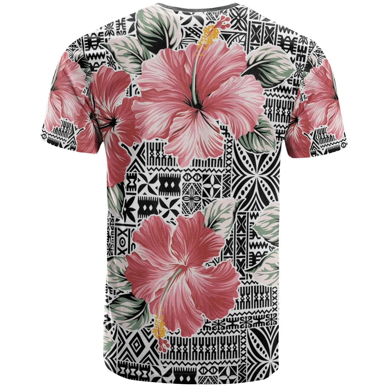 Polynesian Shirt - Pink Hibiscus Flower With Tapa Pattern