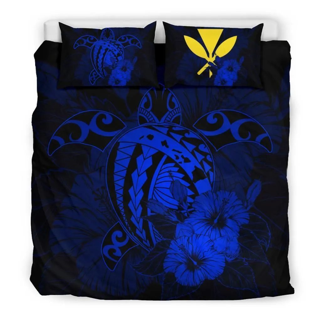 FamilyGater Bedding Set - Cover and Pillow Cases Hawaiian Map Hibiscus Kanaka Polynesian - Harold Turtle - Blue - AH J9