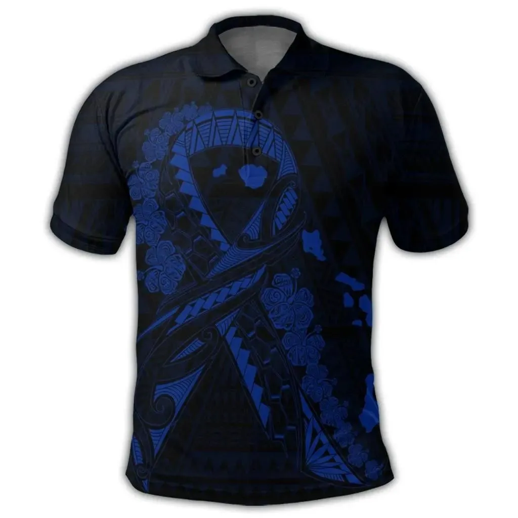 Alohawaii Shirt - Hawaiian Map Heart Ribbon Cancer Hibiscus Blue Polynesian Polo Shirt - AH - J4R