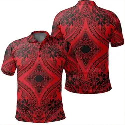 Unisex Polynesian Plumeria Mix Red Black Polo Shirt