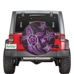 Kanaka Map Hibiscus Plumeria Turtle Art Pink Polynesian Spare Tire Cover AH