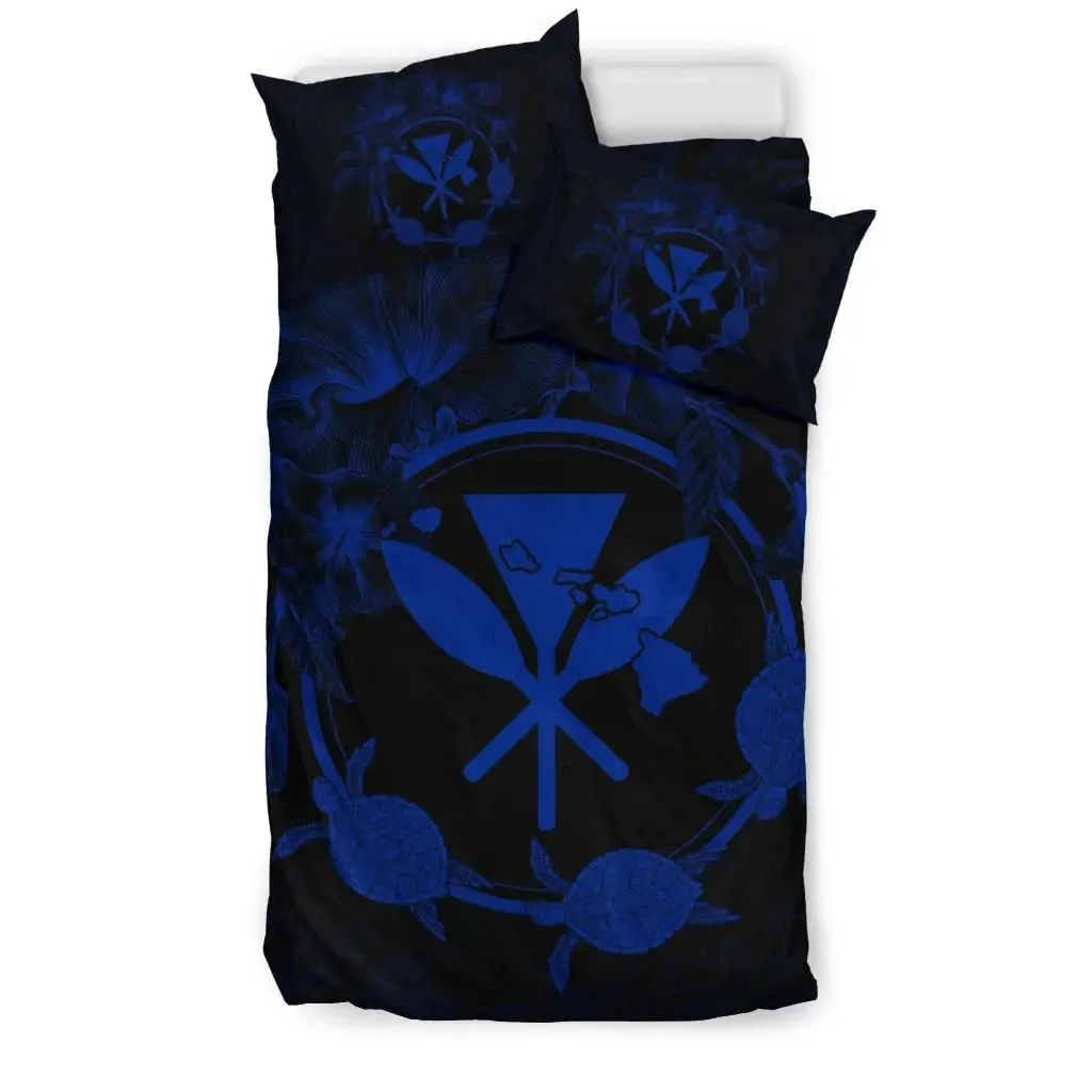 FamilyGater Home Set - Hawaii Kanaka Turtle Hibiscus Polynesian Bedding Set - Anthea Style Blue - AH - J4