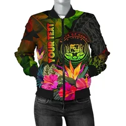 Polynesian Hawaii Polynesian Personalised Women's Bomber Jacket -  Hibiscus and Banana Leaves - BN15
