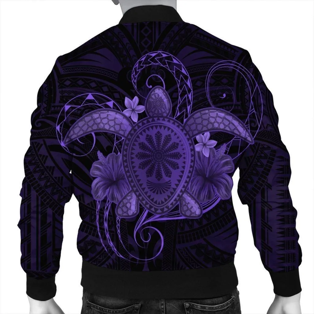 Hawaii Turtle Hibiscus Polynesian Bomber Jacket - Full Style - Purple