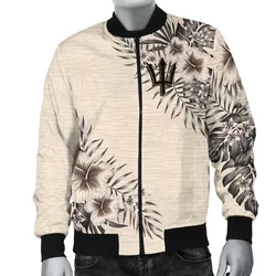 Barbados Mens Bomber Jacket - The Beige Hibiscus