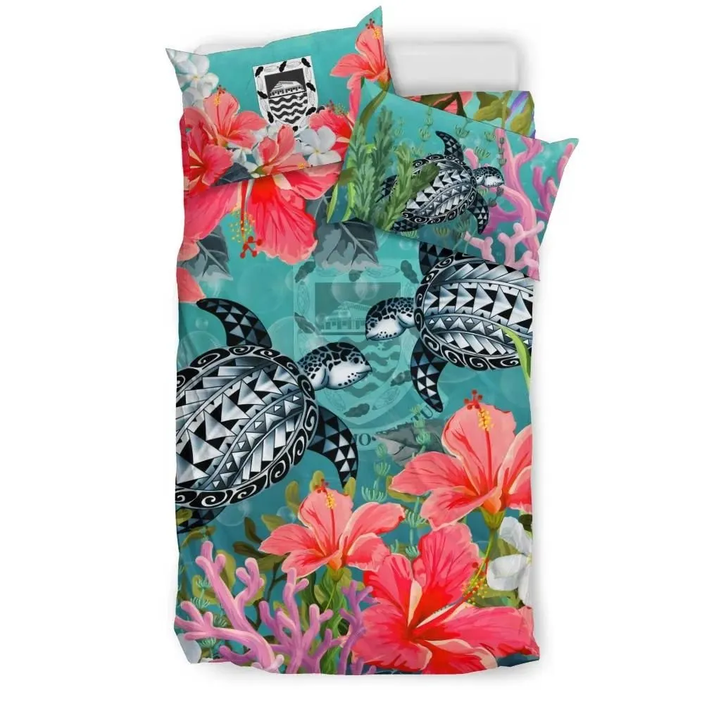 FamilyGater Bedding Set - Cover and Pillow Cases Tuvalu - Polynesian Turtle Hibiscus And Seaweed A24