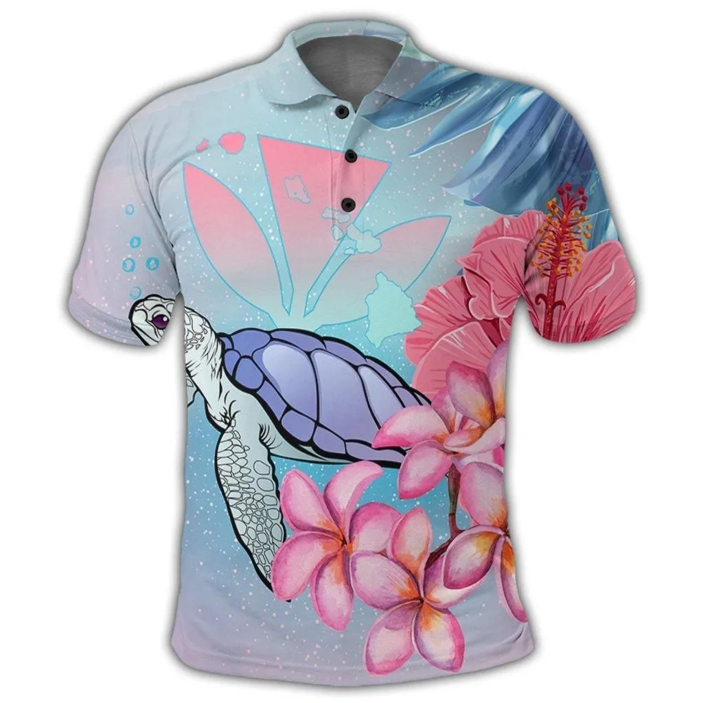 Hawaii Map Kanaka Turtle Galaxy Night Plumeria Hibiscus Polo Shirt