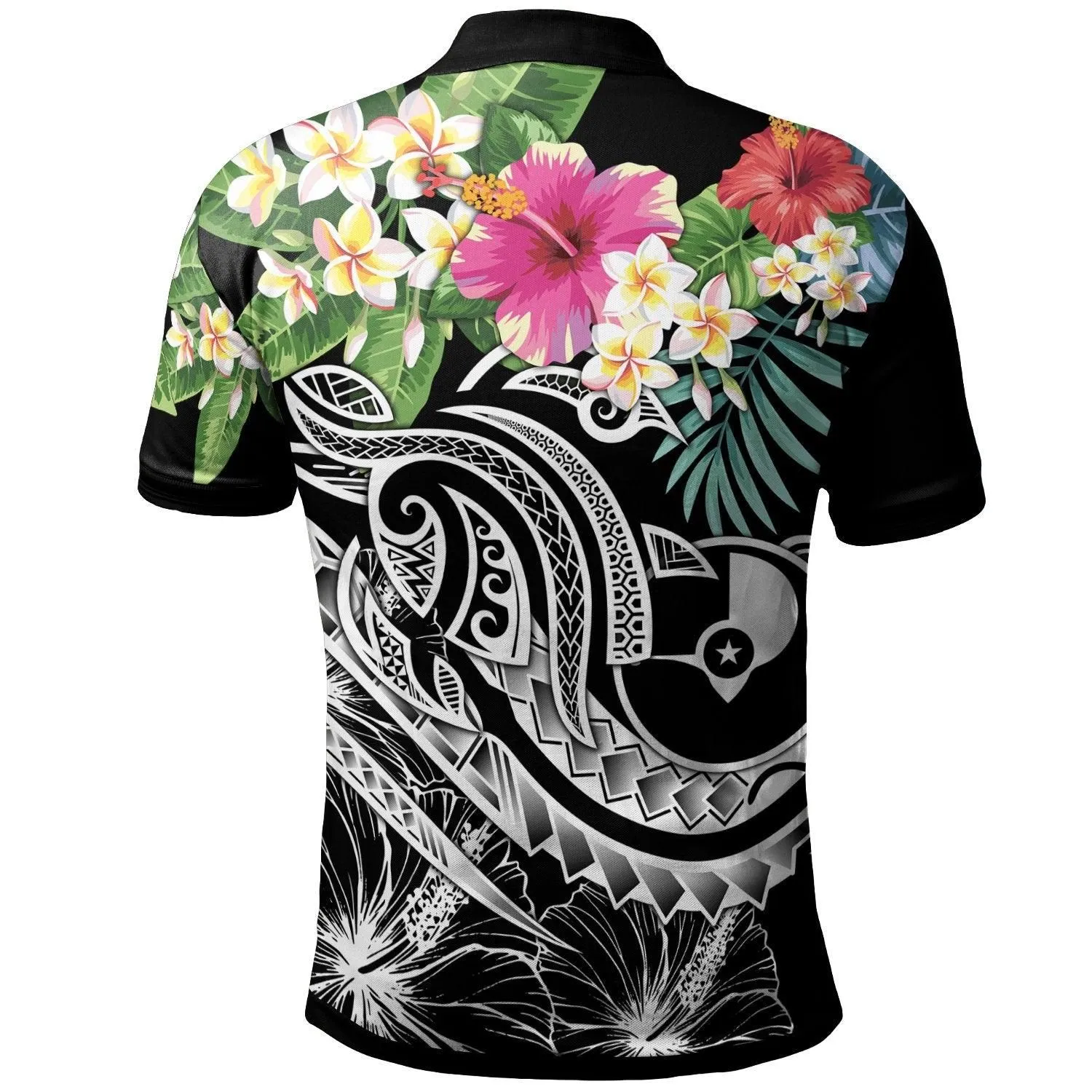 YAP Polynesian Polo shirt - Summer Plumeria (Black)