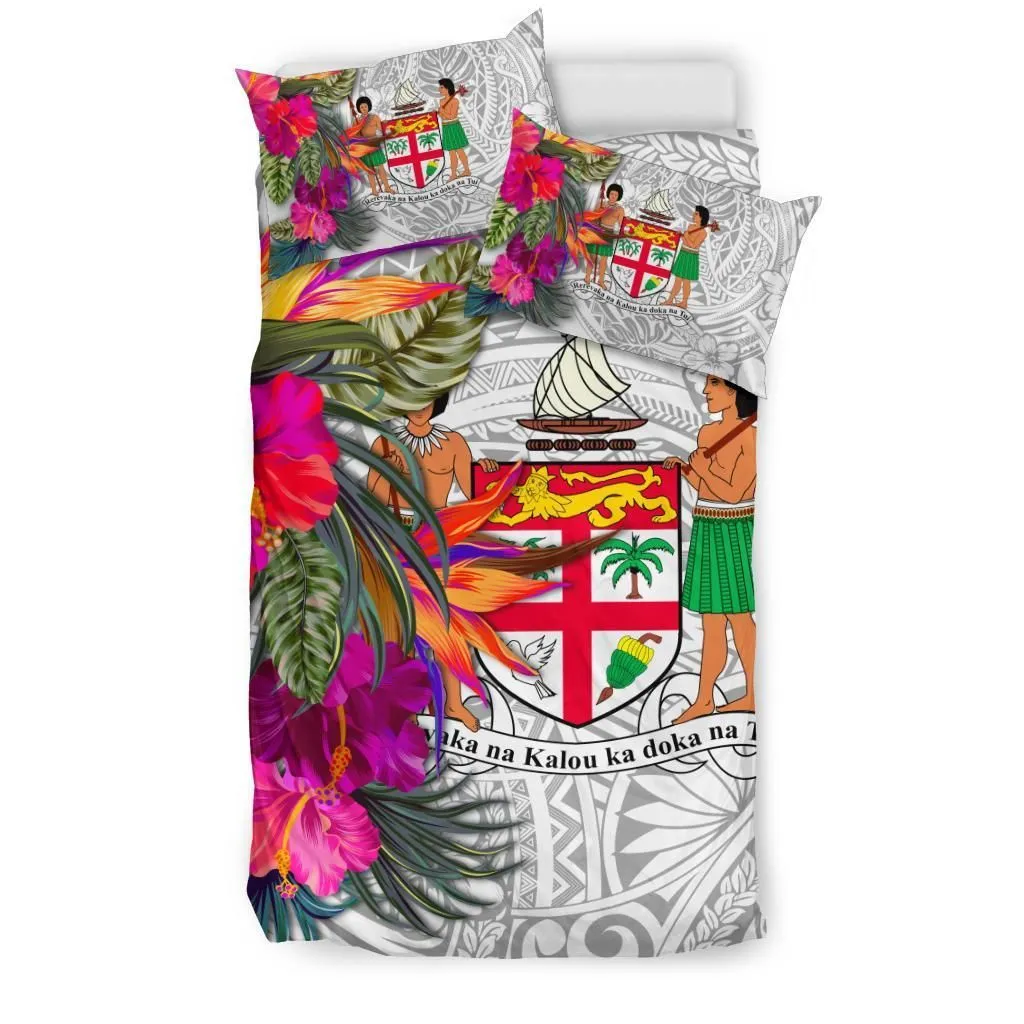 Fiji Bedding Set - Hibiscus Polynesian Pattern White Version
