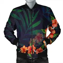 Alohawaii Jacket - Hawaiian Hibiscus Palm Tree Background Polynesian Bomber Jacket - AH - JR