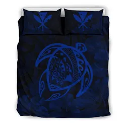 FamilyGater Bedding Set - Cover and Pillow Cases Hawaiian Map Turtle Kanaka Hibiscus Polynesian - Blue - AH J4