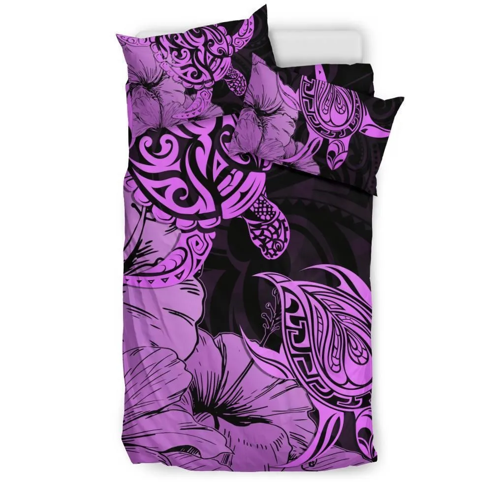FamilyGater Bedding Set - Cover and Pillow Cases Hawaii Turtle Polynesian Hibiscus Art Pink AH J1