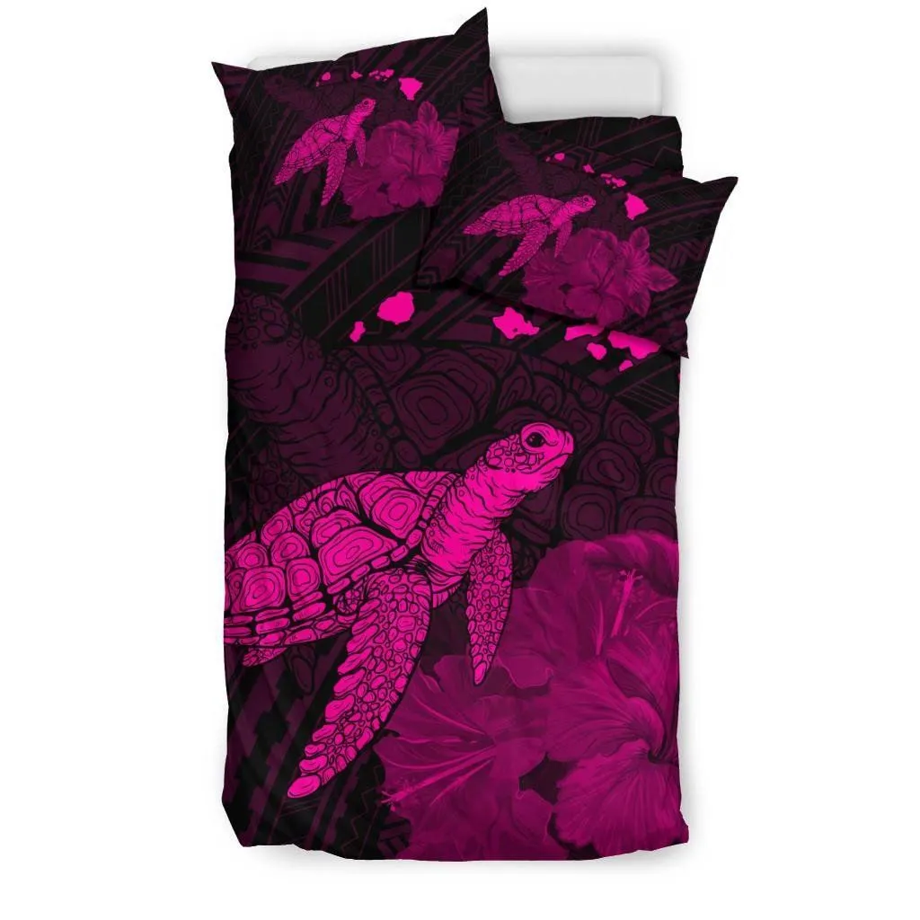 Hawaii Polynesian Hibiscus Turtle Map Bedding Set - AH - Pink - J5