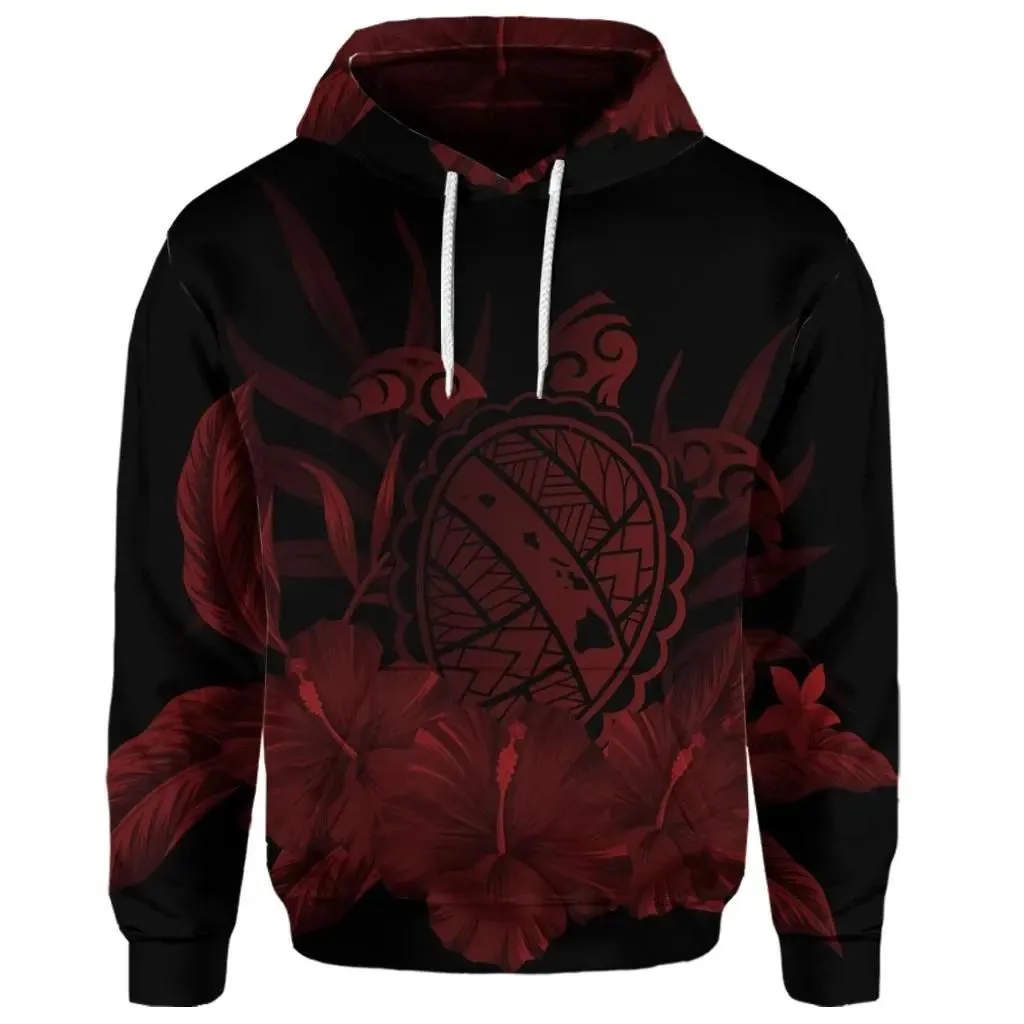 Alohawaii Hoodie - (Personalised) Hawaiian Map Turtle Hibiscus Polynesian Hoodie - Red - AH - J4R