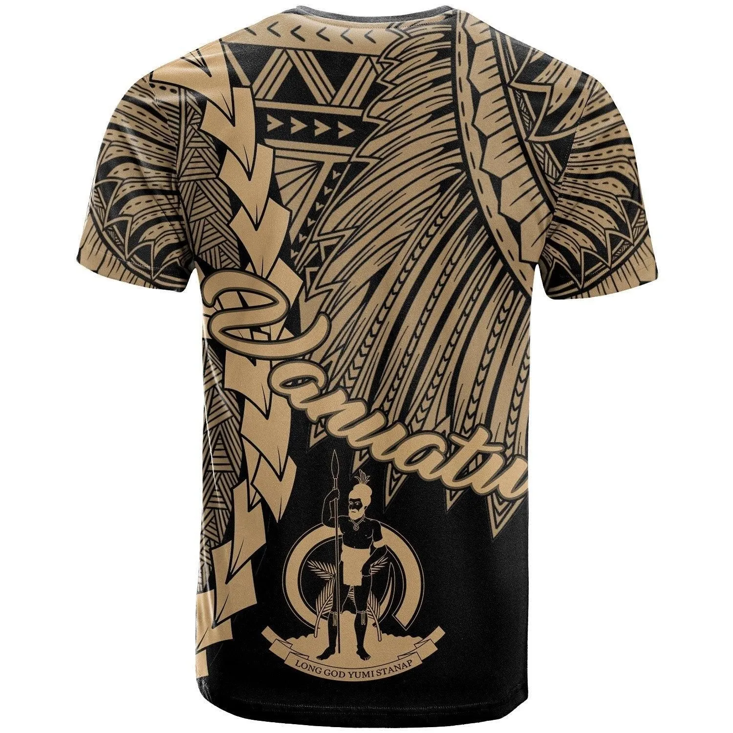 Vanuatu Polynesian T shirt - Tribal Wave Tattoo Gold