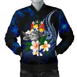 Tonga Polynesian Mens Bomber Jacket - Turtle With Plumeria Flowers