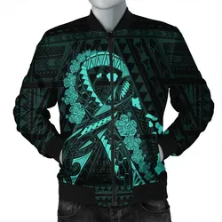 FamilyGaterJacket - Hawaiian Map Heart Ribbon Cancer Hibiscus Turquoise Polynesian Bomber Jacket - AH - J4R