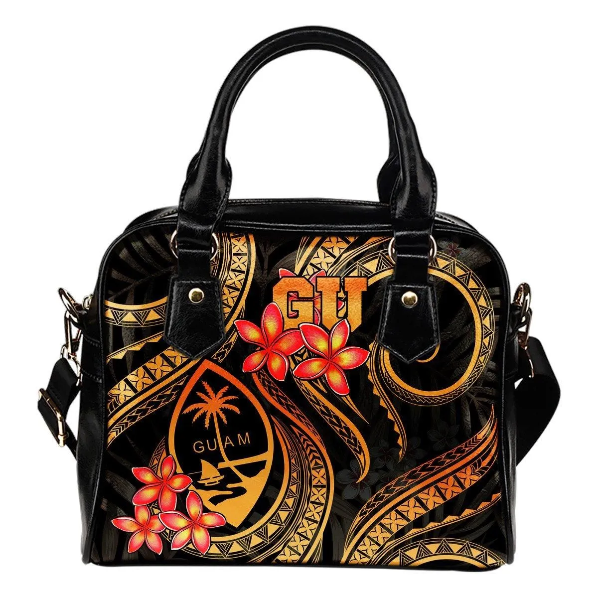 Guam Polynesian Shoulder Handbag - Gold Plumeria
