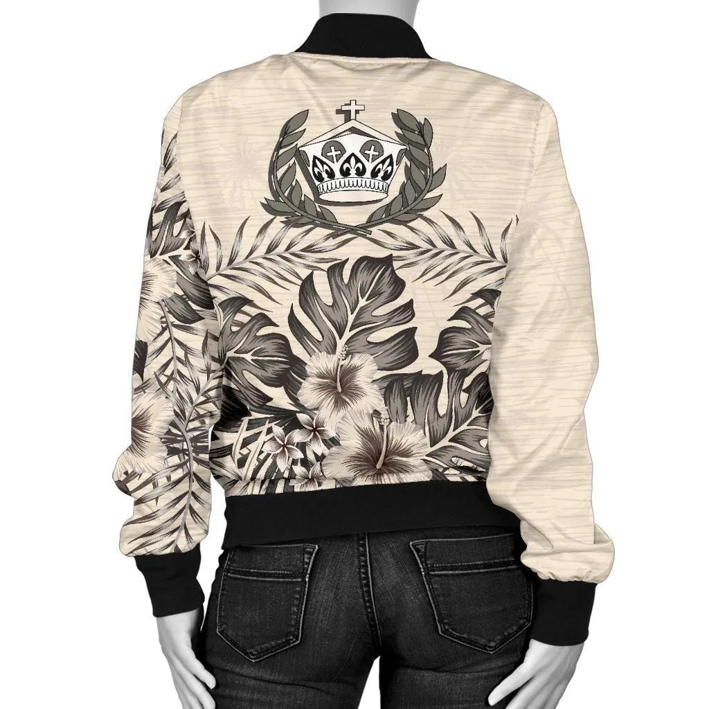 Tonga Womens Bomber Jacket - The Beige Hibiscus