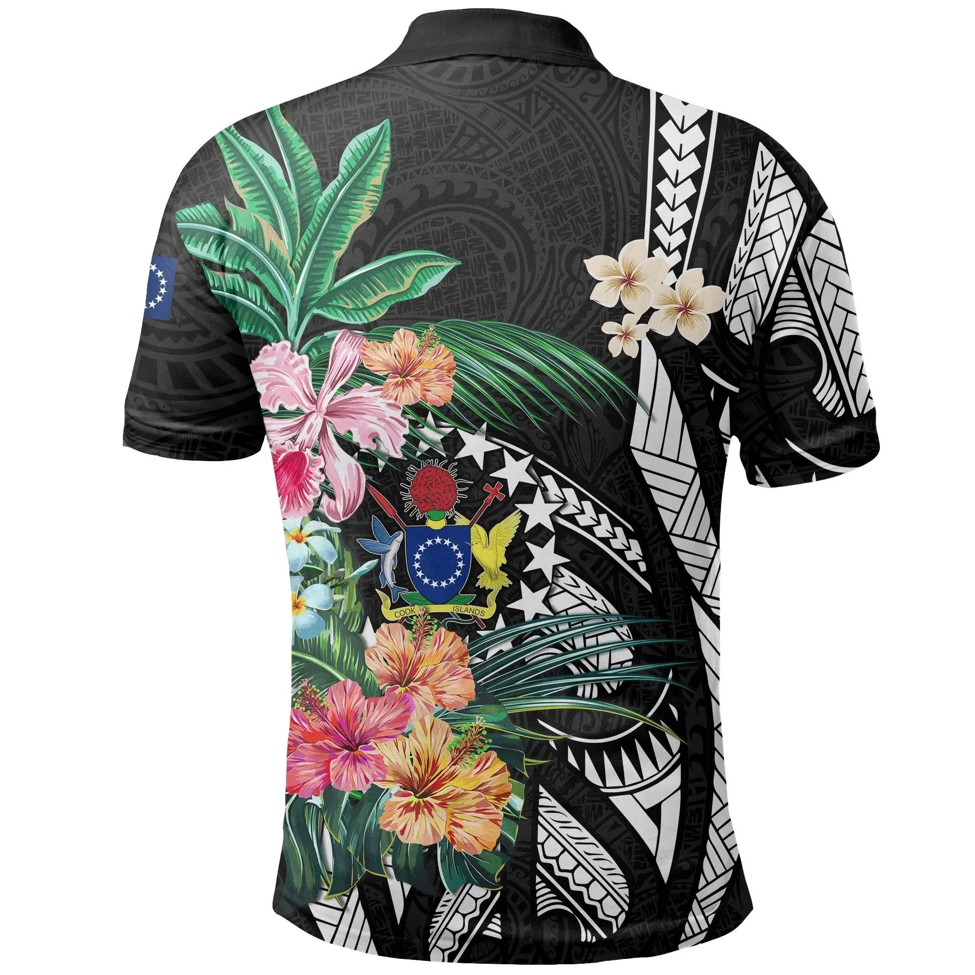 Cook Islands All Over Print Polo Shirt Coat Of Arms Polynesian With Hibiscus TH5