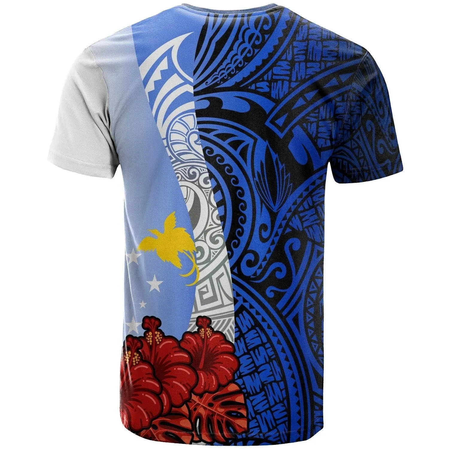 Papua New Guinea Polynesian Custom Personalised T-shirt - Coat Of Arm With Hibiscus Blue - BN12